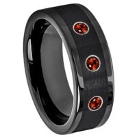 3-stone Garnet Band, Black Pipe Cut Mens Cobalt Wedding Ring 8mm