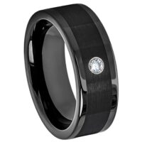 Mens Cobalt Diamond Band, Black Pipe Cut Cobalt Wedding Ring 8mm