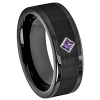 Cobalt Mens Amethyst Band, Black Pipe Cut Mens Cobalt Wedding Ring 8mm