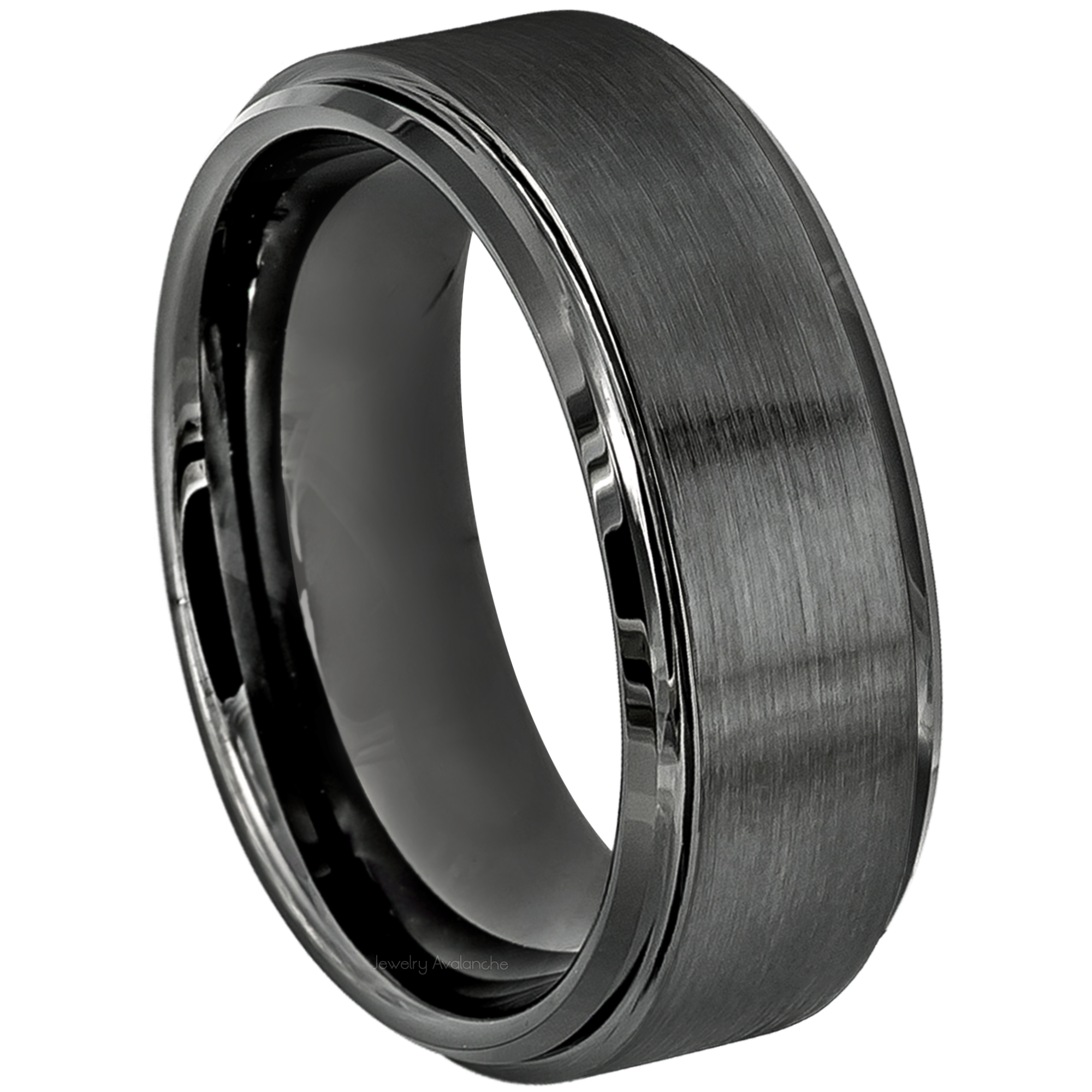 Mens Cobalt Gunmetal Wedding Band 8mm, Comfort-Fit, Stepped Edge, Brushed Finish