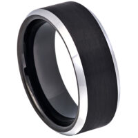 Men’s 9mm Cobalt Wedding Band – Black 2-Tone, Comfort Fit, Beveled Edge, Brushed Finish