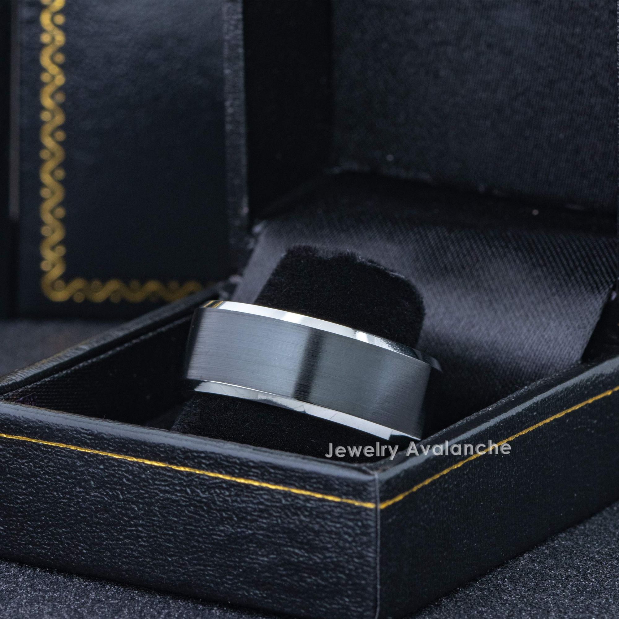 Mens 2-Tone Cobalt Black Wedding Band 9mm, Comfort-Fit, Beveled Edge, Brushed Finish
