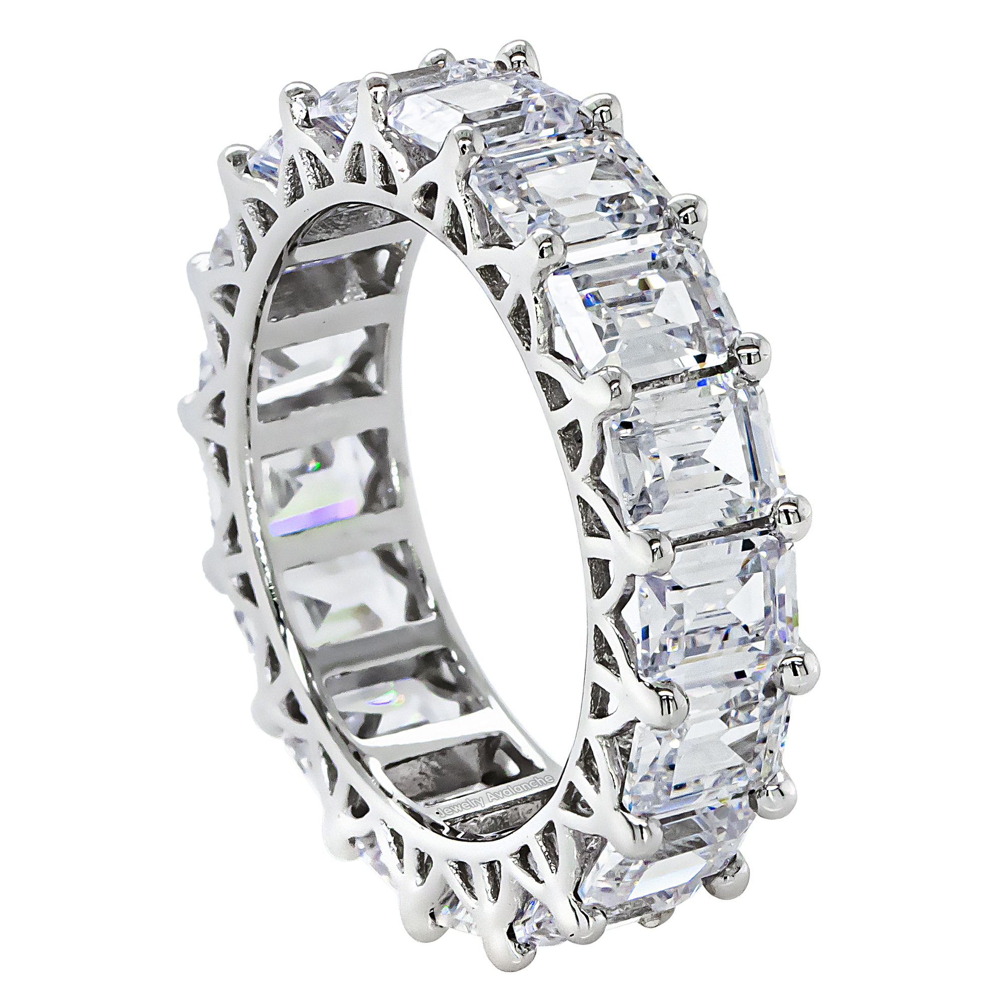 Emerald Cut CZ Eternity Band Sterling Silver Ring 6mm