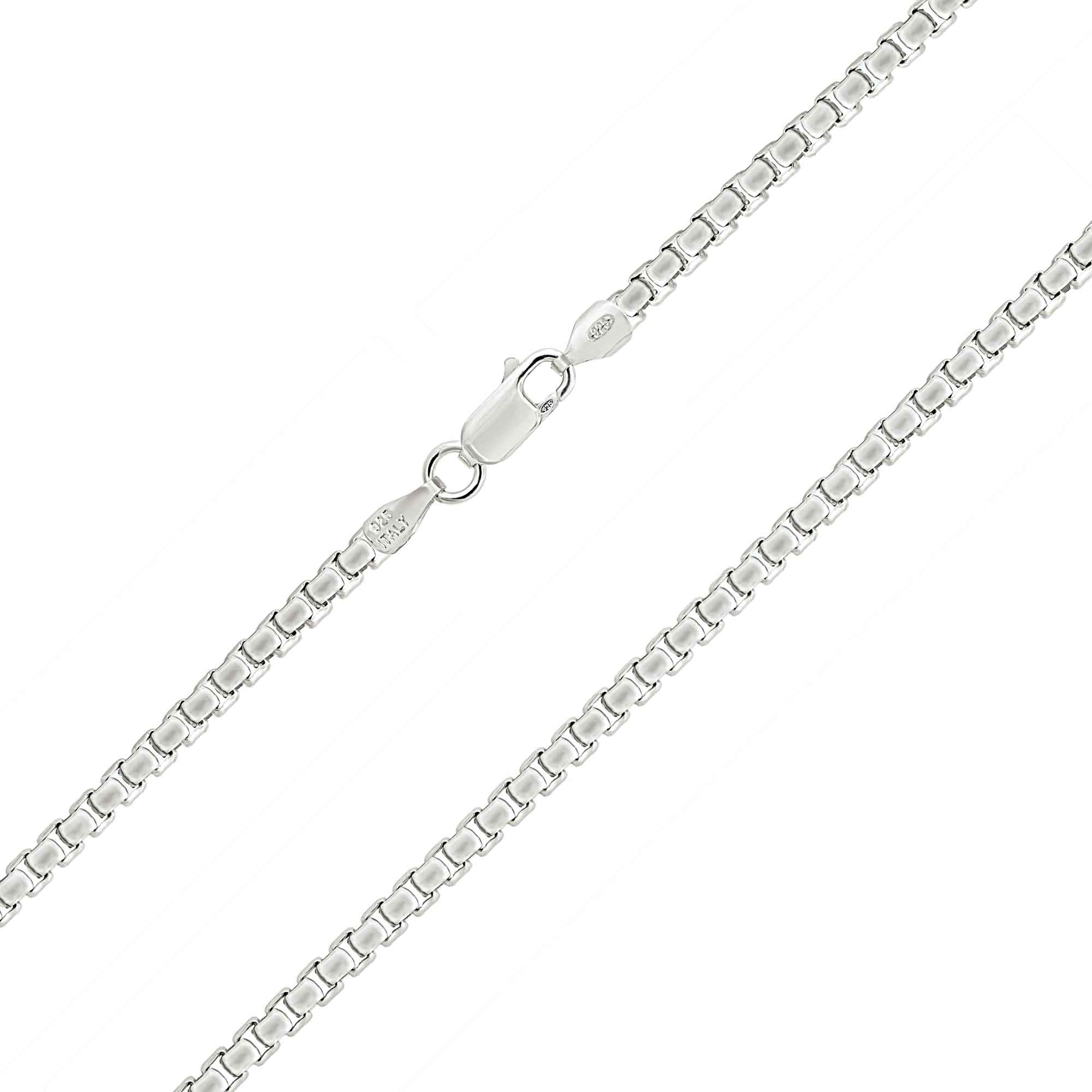 Sterling Silver Italian Box Chain 2.1mm, Rhodium Plated Necklace