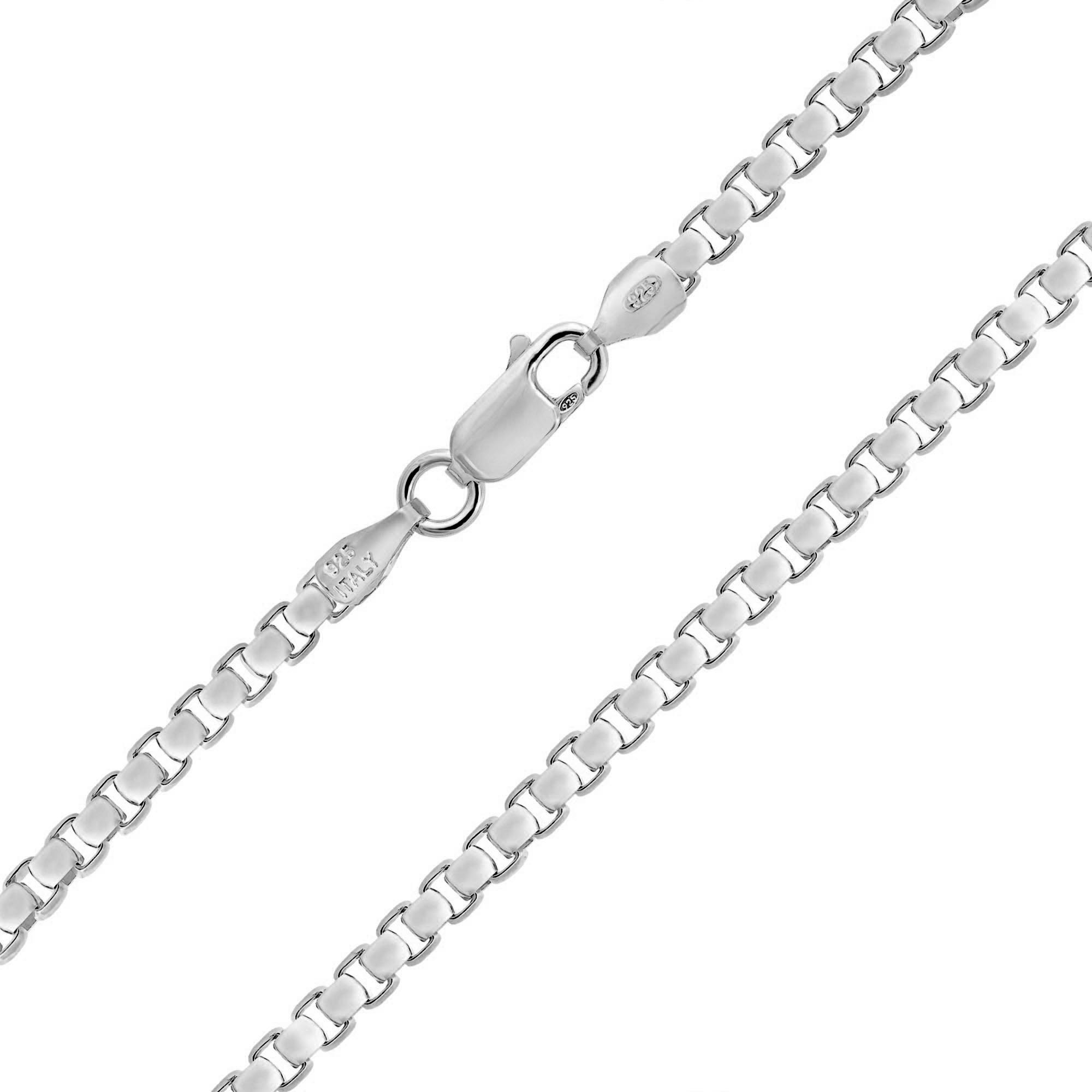 Sterling Silver Italian Box Chain 3.3mm, Rhodium Plated Necklace