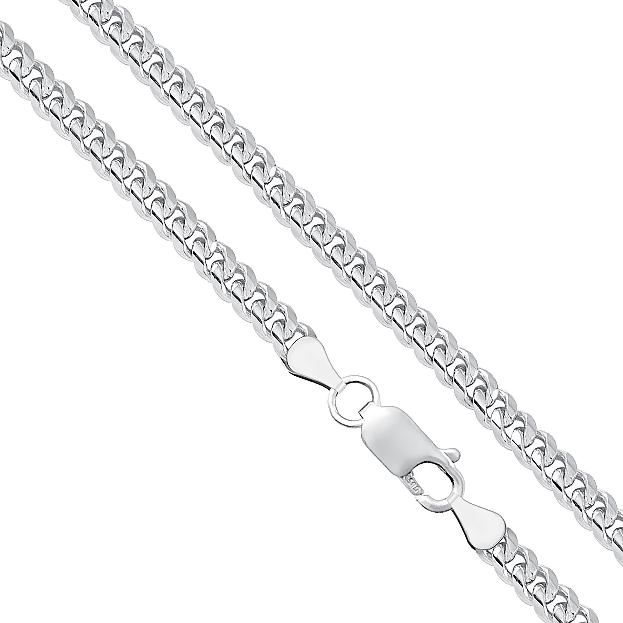 Sterling Silver Miami Cuban Link Chain 7mm, Rhodium Plated Necklace