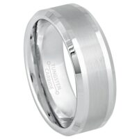 Beveled Edge White Tungsten Wedding Band 8mm Comfort Fit