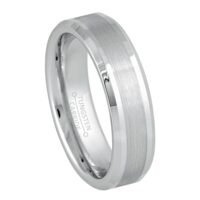 6mm Beveled Edge White Tungsten Wedding Ring Comfort Fit Unisex Band