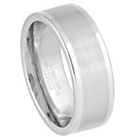 Beveled Edge White Tungsten Wedding Band 8mm Comfort Fit