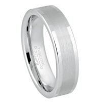 6mm Beveled Edge White Tungsten Wedding Ring Comfort Fit Unisex Band
