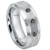 Mens 3-stone Princess Cut Black Diamond Cobalt Wedding Band, Beveled Edge 8mm