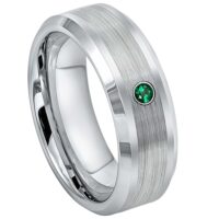 Mens Cobalt Emerald Wedding Band, Cobalt Chrome Ring Beveled Edge 8mm