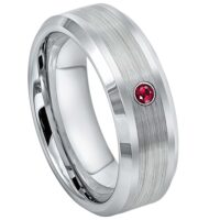 Mens Cobalt Ruby Wedding Band, Cobalt Chrome Ring Beveled Edge 8mm