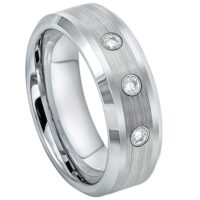 Mens 3-stone Diamond Cobalt Wedding Band, Beveled Edge 8mm