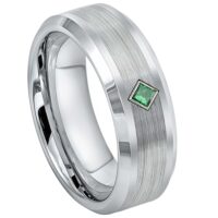 Mens Cobalt Princess Cut Emerald Wedding Band, Cobalt Chrome Ring Beveled Edge 8mm
