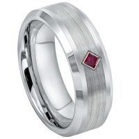 Mens Cobalt Princess Cut Ruby Wedding Band, Cobalt Chrome Ring Beveled Edge 8mm