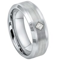Mens Cobalt Princess Cut Diamond Band, Cobalt Wedding Ring Beveled Edge 8mm